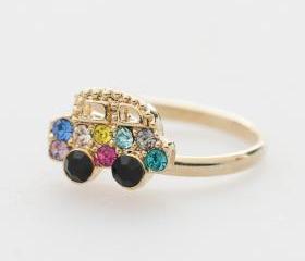 Colorful Crystals car adjustable ring in gold
