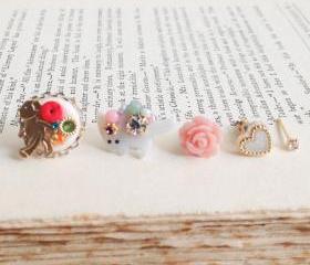 Set of 5 flower garden stud earrings
