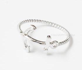 Anchor ring in silver US Size 6.5,everyday jewelry, gift ring