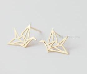 Origami Crane Earrings in gold,Blessing of the earrings,Happiness earrings