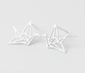 Origami Crane Earrings in silver,Blessing of the earrings,Happiness earrings