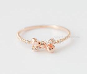 Delicate Cubic zirconia crystal bow rings in ROSE GOLD,stacking rings,CZ Wedding Ring,everyday jewelry, gift ring