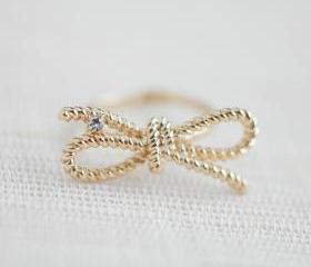 Gold Twisted bow ring, Infinity ring, Twisted rope ring, Forget me knot ring