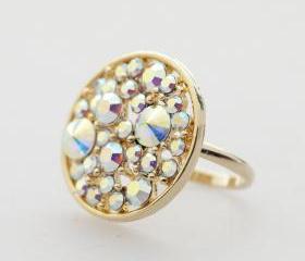 Sparkling big circle adjustable Ring in gold plated