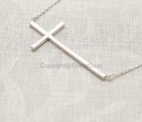 Sideways Cross Necklace in silver