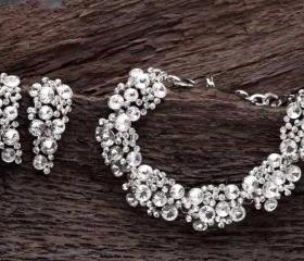 HEATHER-Swarovski Crystal Silver Plated Bracelet,bridal,clear color,wedding