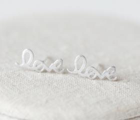 LOVE Earrings, Silver LOVE Studs, Friendship Posts, Letter Stud Earrings