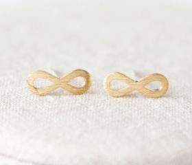 Simple brushed INFINITY earrings in gold