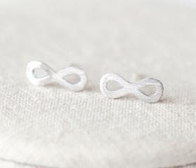Simple brushed INFINITY earrings in silver
