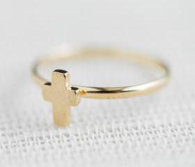 Tiny cross adjustable ring in gold ,adjustable ring,everyday jewelry, gift ring